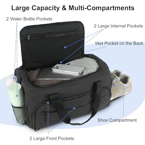 Image of Gym Bag for Men Women, Sport Duffle Bag with Wet Pocket & Shoes Compartment, Water Resistant Overnight Weekender Bag Duffel Bag