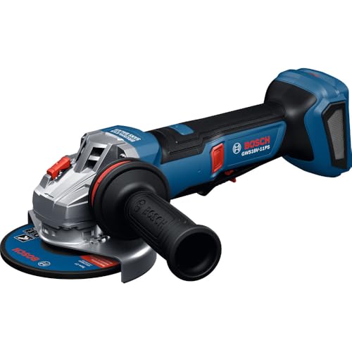 BOSCH GWS18V-11PSN 18V Angle Grinder w/Powerful Brushless Motor 6-Speed Variable Control for 4-1/2-5 In. Metal and Concrete Grinding and Cutting (Inc: Guards Handle Flange and Nut; Bare Tool)