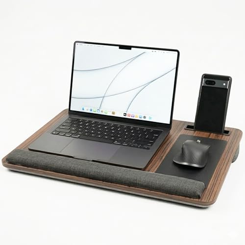 Image of Artikel Lap Desk Pillow for Laptop - Fits Up to 17 inch Laptop Portable Bed Desk Tray Built-in Mouse pad& Wrist Support-Wooden Lapdesk for Work from Home & Study with Cushion (Brown)