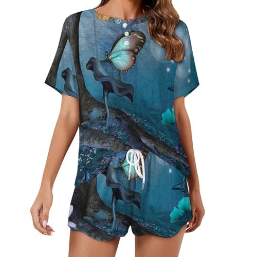 Ensemble pyjama femme manches courtes Papillon de l'arbre contre la chaleur
