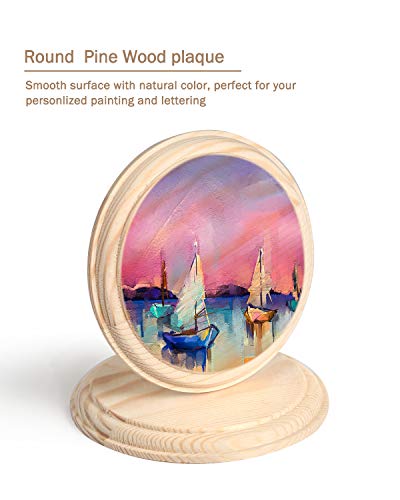 image for Pllieay 2Pcs 4 Inch Round Wooden Plaque, Unfinished Natural Pine Circl