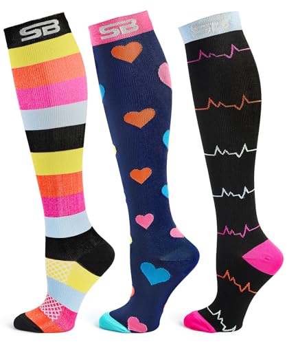 Image of SB SOX 3-Pair Compression Socks (15-20mmHg) for Men & Women - Comfortable Socks, Easy to Put On - Best Socks for Daily /Any Use, Running, Nurse, Travel
