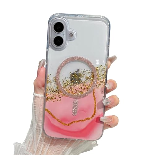 Image of mobistyle Compatible with iPhone 16 | Magentic Glitter Gradian Elegant | Camera Lens Protection Back Cover Case for Women Girls iPhone 16 (Pink)
