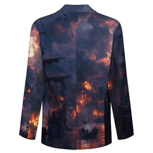Sailing Ship Moon Burning Village Classic Suits Blazer for Men Business Tuxedo Jacket Sport Coat Two Buttons4