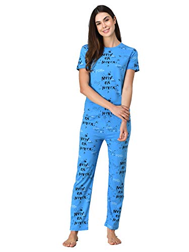 Image of KOTTY Blue Cotton Printed Women Pyjama