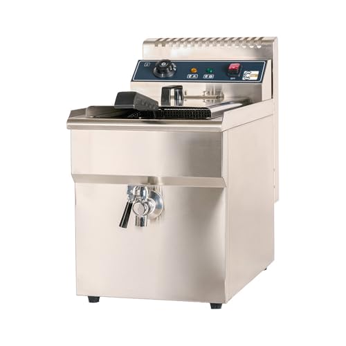 Cleiton® Freidora Industrial Eléctrica 18 Litros Simple Sobremesa con Grifo | Freidora Profesional de Aceite en Acero Inox 4500 W Termostato Calidad