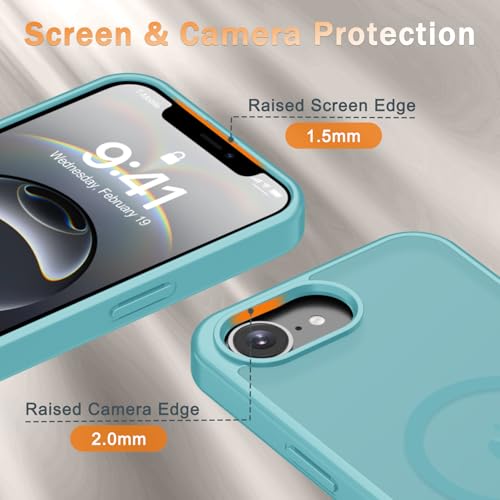 Image of YENAPOON for iPhone 17e Case, iPhone 16e Case, Matte Magnetic Phone Cover [with 1 Screen Protector] [Support for MagSafe] [Shockproof Military Grade Protection] Translucent Frosted Back, Light Blue
