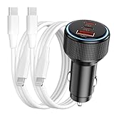 USB C Car Charger Dual USB C Port + QC 3.0 66W Fast Charging [MFi Certified] with 2 Pack Lightning Cable Compatible with iPhone 15/14/13/12 Pro Max, Plus, Galaxy S23/S22/S21 Ultra, Pixel and More