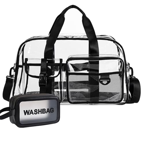 Clear Gym Bag for Women, Travel Duffle Bag Carry On Weekender Bag with Shoe Compartment