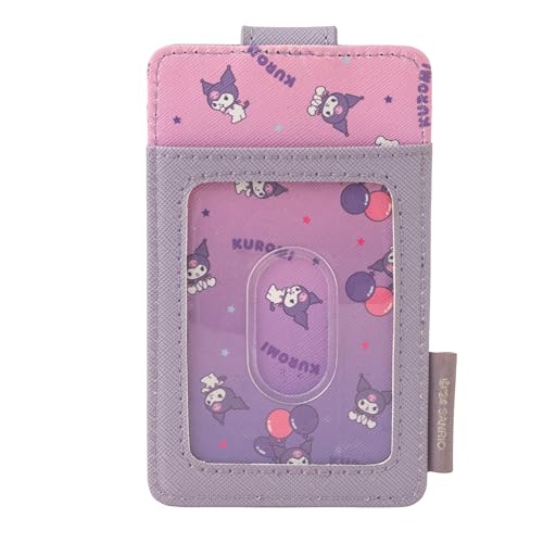 Image of Slim Kitty Friends RFID Blocking Credit Cards Holder Wallet Japanese Cute Characters with Window ID Slot (Kuromi's Purple)