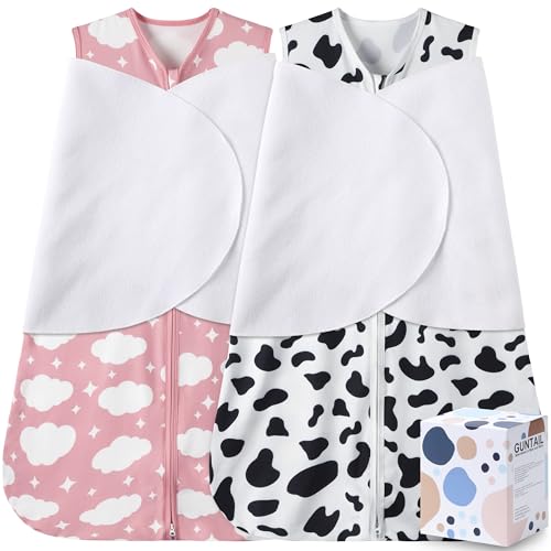 Image of GUNTAIL Newborn Sleep Sack Baby Swaddle,3-Way Adjustable Wearable Blanket,100% Rayon Cotton Swaddling Sleeping Bag. (Cloud & Cow Print, 3-6 Months)