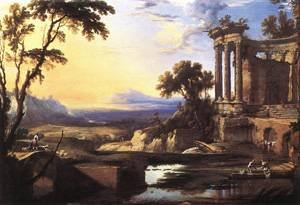 Peinture à l'huile Tableau Landscape with Ruins Pierre Patel Toile 30x36 Pouces