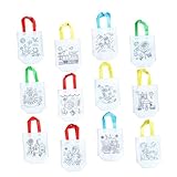 Alipis 12 pièces Sac Pliable Non-tissé à Colorier pour Garçon Fille Sac de Rangement Créatif DIY Peinture Léger et Réutilisable avec Motifs Variés pour Shopping et Activités Artistiques