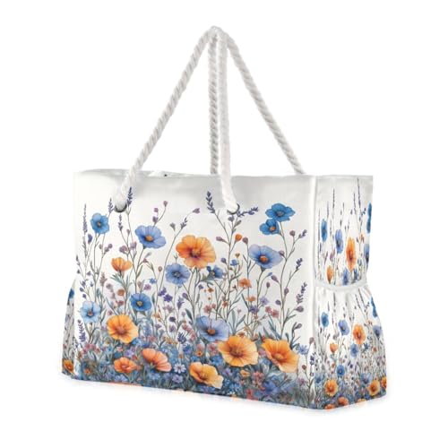 ATTX Colorful Wildflowers Beach Bags for Women - Large Beach Bags with Zipper Waterproof Sandproof Swim Pool Bag Large Tote#249