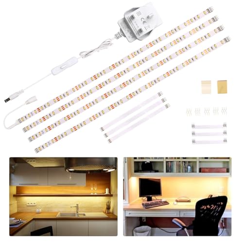 WOBANE Under Cabinet Lights 4x50cm Flexible LED Strip Warm White 1200lm