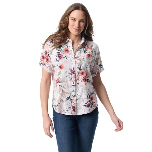 Image of Gloria Vanderbilt Women's Daisy Short Sleeve High-Low Button Down Shirt Standard