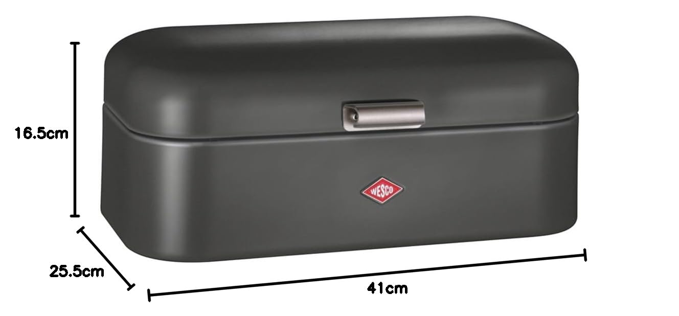 WESCO Grandy Brotkasten in der Farbe graphit matt, pulverbeschichtetes Stahlblech, Lüftungslöcher und stabiler Handgriff