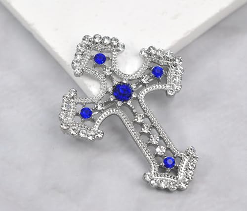 Image of Gyn&Joy Sparkle Crystal Rhinestones Holy Cross Brooch Pin Jewelry For Women Men