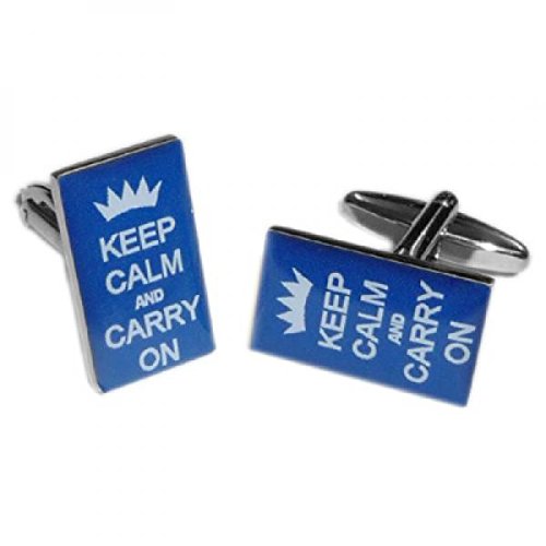 Mancuernillas para hombre Royal Blue Keep Calm & Carry On miniatura 1