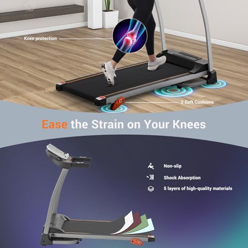 Image of Easy Folding Treadmill,Walking Pad Under Desk Treadmill, with Device Holder & Pulse Sensor, 3-Level Incline Adjustable Compact Foldable,for Home Use