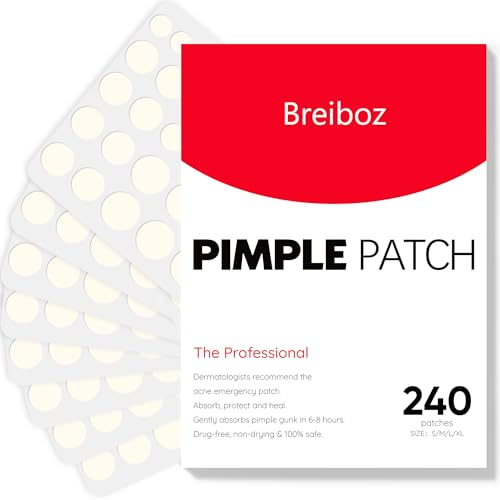 Breiboz Pimple Patches for Face with Tea Tree, Salicylic Acid & Cica Oil (240 Count, 4 Sizes)