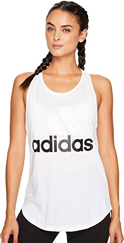adidas Women's Essentials Linear Loose Tank Top, White/Black, X-Large