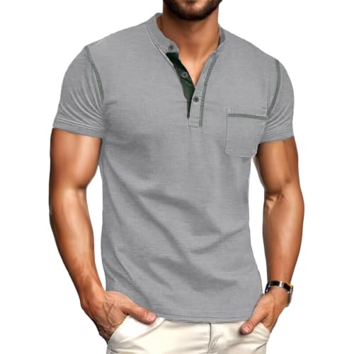 Image of Sailwind Mens Henley Shirts Short Sleeve Summer Casual Classic Cotton T Shirts Pocket Button Shirt