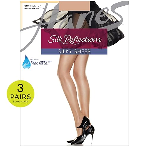 Image of Hanes Women's Silk Reflections Pantyhose Silky Sheer- Control Top- Reinforced Toe