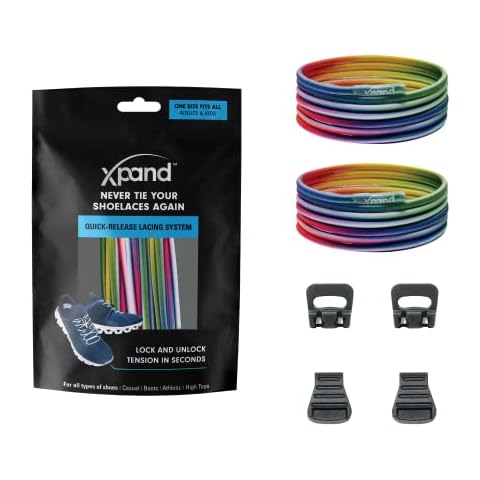 Xpand Round Lacing. Elastic No Tie Shoelaces - Quick Release Tension Control - One Size Fits All Adult and Kids Shoes (Rainbow, Special Edition Style) Cover