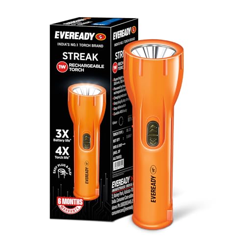 Image of Eveready Streak DL22, Rechargeable 1W Emergency Torch, Easy Plug & Play Charging, Overcharge & Deep Discharge Protection, Powered by Li-Ion Battery