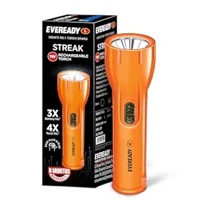 Eveready Streak DL22, Rechargeable 1W Emergency Torch, Easy Plug & Play Charging, Overcharge & Deep Discharge Protection, Powered by Li-Ion Battery