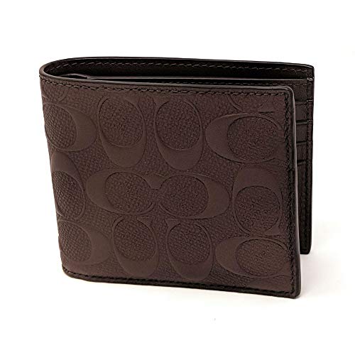 Coach Mens Compact Id Signature Crossgrain Leather Wallet in Brown, F75371 MAH