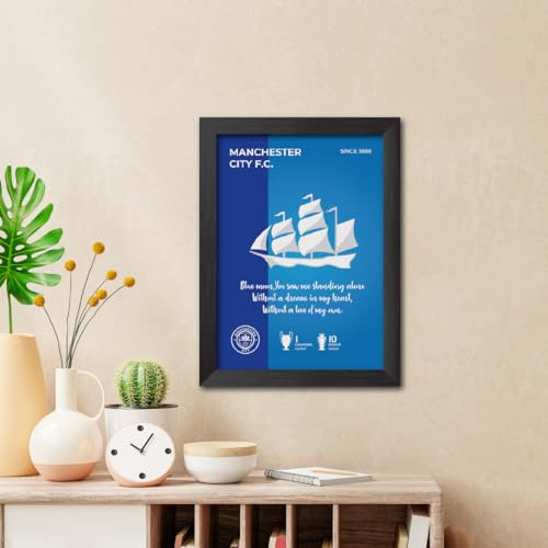 Image of TenorArts City Football Club Poster White Logo Laminated Photo Frame Painting with Matt Finish Black Textures(12 inches x 9inches)