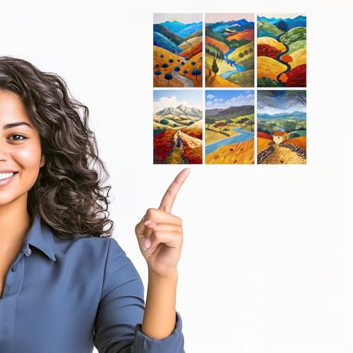 Image of SiddArtify Textured Landscape Art Prints Set - Vibrant Autumnal Colors - Set of 2-4x6 Inch - Board (Pack of 6) - Sticker (Pack of 6) Wall Room Decoration art Poster Prints