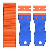 Winfred 2 Stück Kunststoff Schaber mit 100 Kunststoffklingen, Plastik Schaber für Vinyl Aufkleber Sticker entfernen Glas und Fenster, Aufkleber entferner (Blau orange)