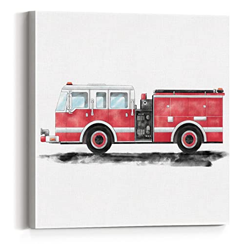 Firetruck Canvas Wall Art Framed Transportation Fire Engine Painting …