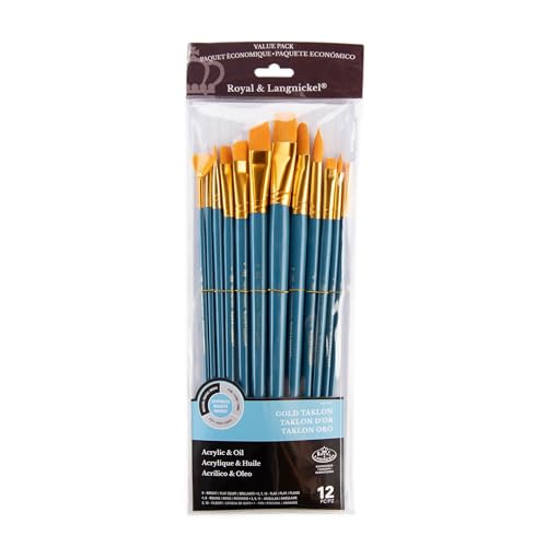 Royal and Langnickel RSET-9312 Long Handle Taklon Variety Brush Set - Medium Gold (Pack of 12)