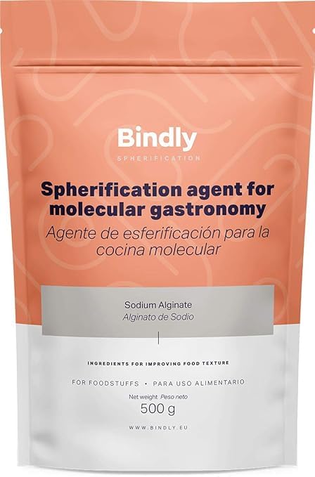 Bindly Alginato de Sodio en Polvo - 500 gr - Espesante y Gelificante, Alginato Cocina, Alginato de Sodio Alimentario - Ideal para Chefs, Cocineros, Restaurantes y Apasionados de la Cocina Molecular