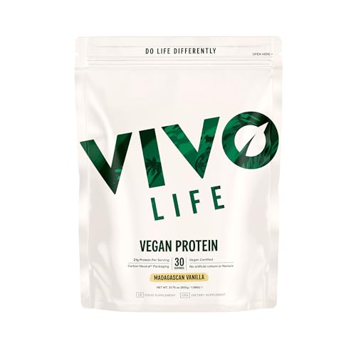 Vivo Vegan Protein Powder - 0.7 oz of Plant-Based Protein per Scoop, 30 Servings (31.7 oz) (Vanilla)