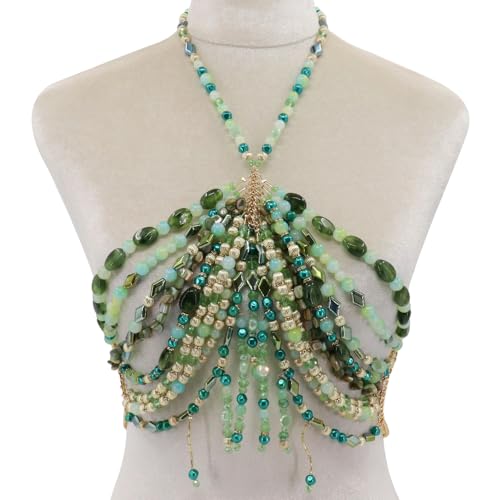 Chaîne De Corps En Cristal Faite À La Main Schmuck Für Frauen - Einstellbare Meerjungfrau Skala Perlen BH Top Accessoire, Braut Hochzeit Festival Rave Beach Party Kostüm