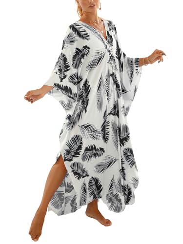 Image of IMAGEKOPE Women's Plus Size Animal Print V-Neck Batwing Kaftan Beach Dress Bathing Suit Cover-Up Loungewear