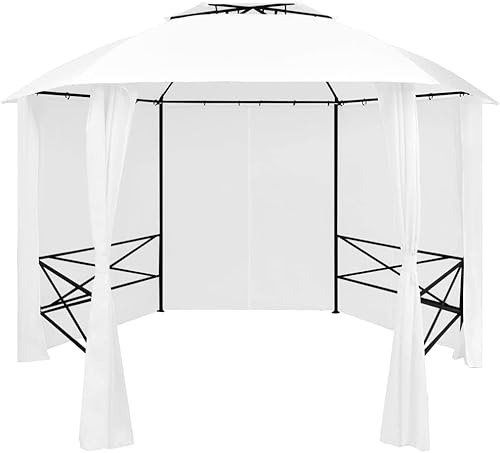 Tienda de campaña para fiestas al aire libre boda patio kiosco jardín marquesina con cortinas de 1417 x 1228 x 1043 pulgadas blanco 06 ozft2 para