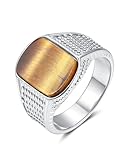 YeGieonr Anillos para hombre de acero inoxidable chapado en oro de 18 quilates, anillos gruesos para hombre con piedra natural de ojo de tigre, Acero inoxidable, Sin piedra preciosa