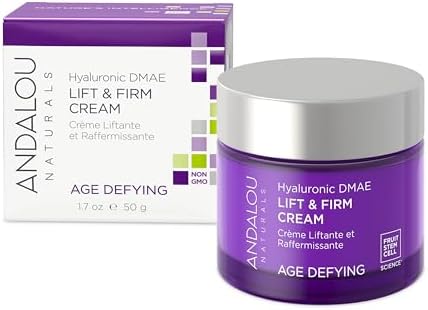 Andalou Naturals Hyaluronic Dmae Lift Firm Skin Cream, Face Moisturizer with Anti Aging Antioxidants, Hydrating, Helps Reduce Fine Lines and Wrinkles, 1.7 Ounce