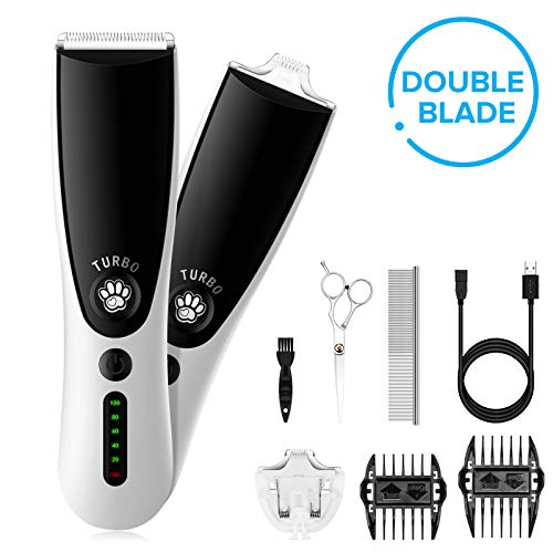 HOOMYA Cortapelos para Perros, 2 IN 1 Profesionales Máquina Cortapelo Set para Mascotas Gatos con Cuchillas Grandes y Pequeñas Usar en Todo el Cuerpo, 2 Velocidades Silencioso USB Recargable
