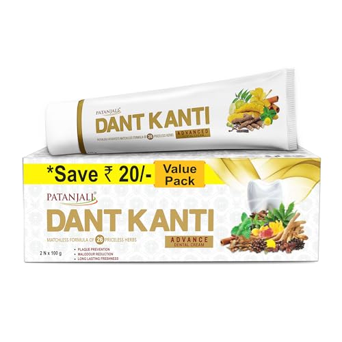 Image of Patanjali Dant Kanti Advance Toothpaste Value Pack 200g (100g x 2), Herbal Ayurvedic Toothpaste for Strong Healthy Teeth & Gums, Natural Oral Care, Cavity Protection, Fresh Breath
