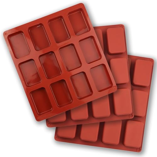 Fine jade2 Moldes Pequeños Para Brownie Moldes Antiadherentes de 12 Cavidades para Hornear Brownies Moldes para Barritas para Jabones Barras Energéticas Granola Pasteles Pan(Rojo Ladrillo)