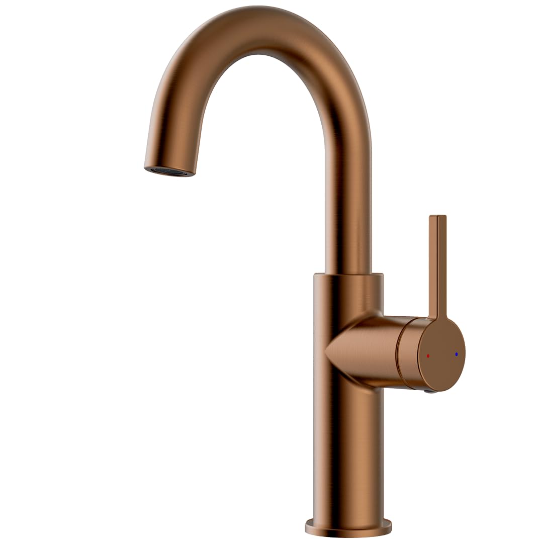 Mitigeur lavabo haut cuivre brossé pour vasque à poser moderne Reflet Essebagno