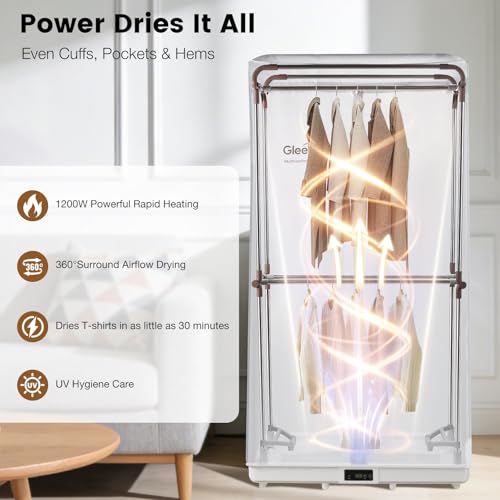 Gleekora Portable Clothes Dryer Tent, Easy Installation Foldable Compact Electric Dryer Machine, 1200W Quiet Fast Drying with Adjustable Timer, Large Capacity for Apartment, RV, Travel (Gray) by Gleekora - Image 3