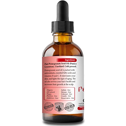 Pomegranate Seed Oil. 4Oz. 100% Pure. Cold-Pressed. Unrefined. Organic. Rich In Antioxidants And Essential Fatty Acids. Deeply Hydrating. Natural Moisturizer For Hair, Skin, Nails, Stretch Marks. Bella Terra Oils. #TOP1